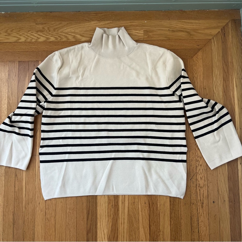 H&M Mock Neck Split Hem Striped Sweater